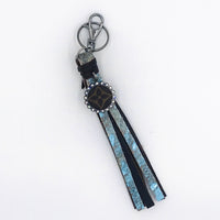 Upcycled Leather Tassel Keychain - Blue